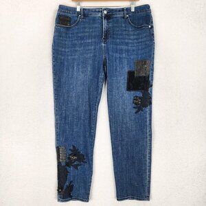 Chicos Jeans Womens 3 Blue 16 So Slimming Girlfriend Slim Leg Ankle Embroidered